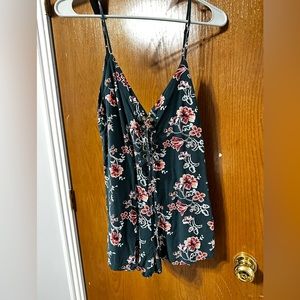 Emerald Green Floral Lace Up Tank/Camisole